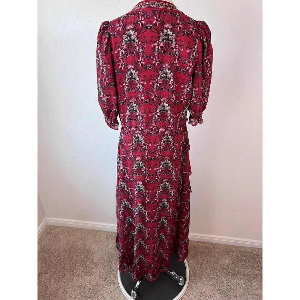 Chelsea & Violet Red Floral Wrap Midi Dress size Medium - Picture 7 of 8